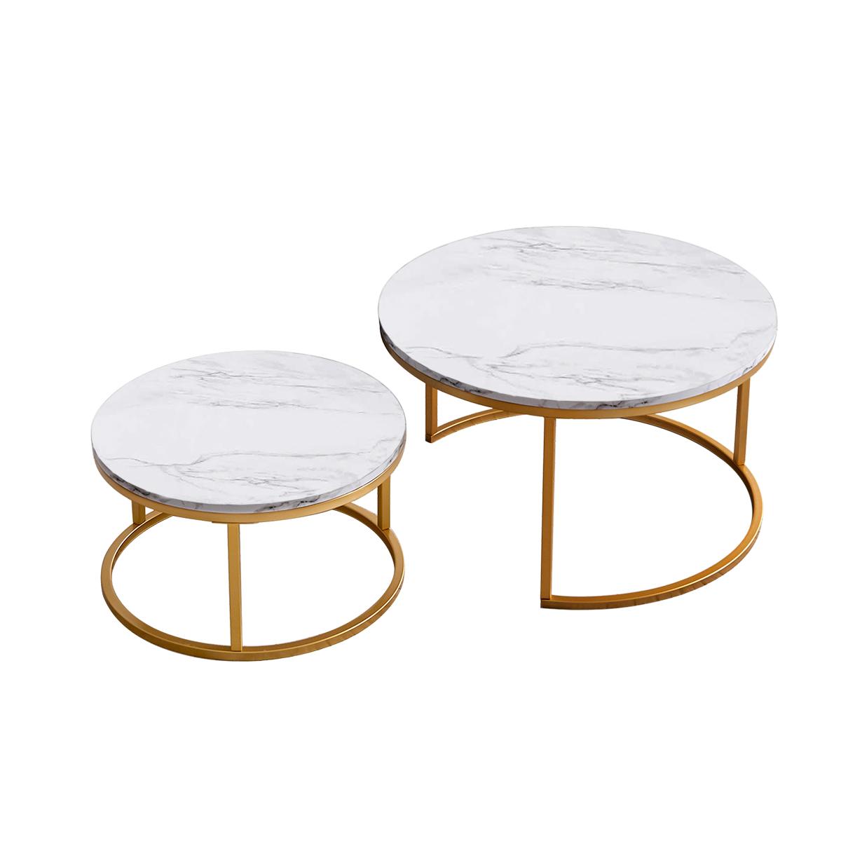 Modern Nesting coffee table,golden metal frame with marble color top-31.5"