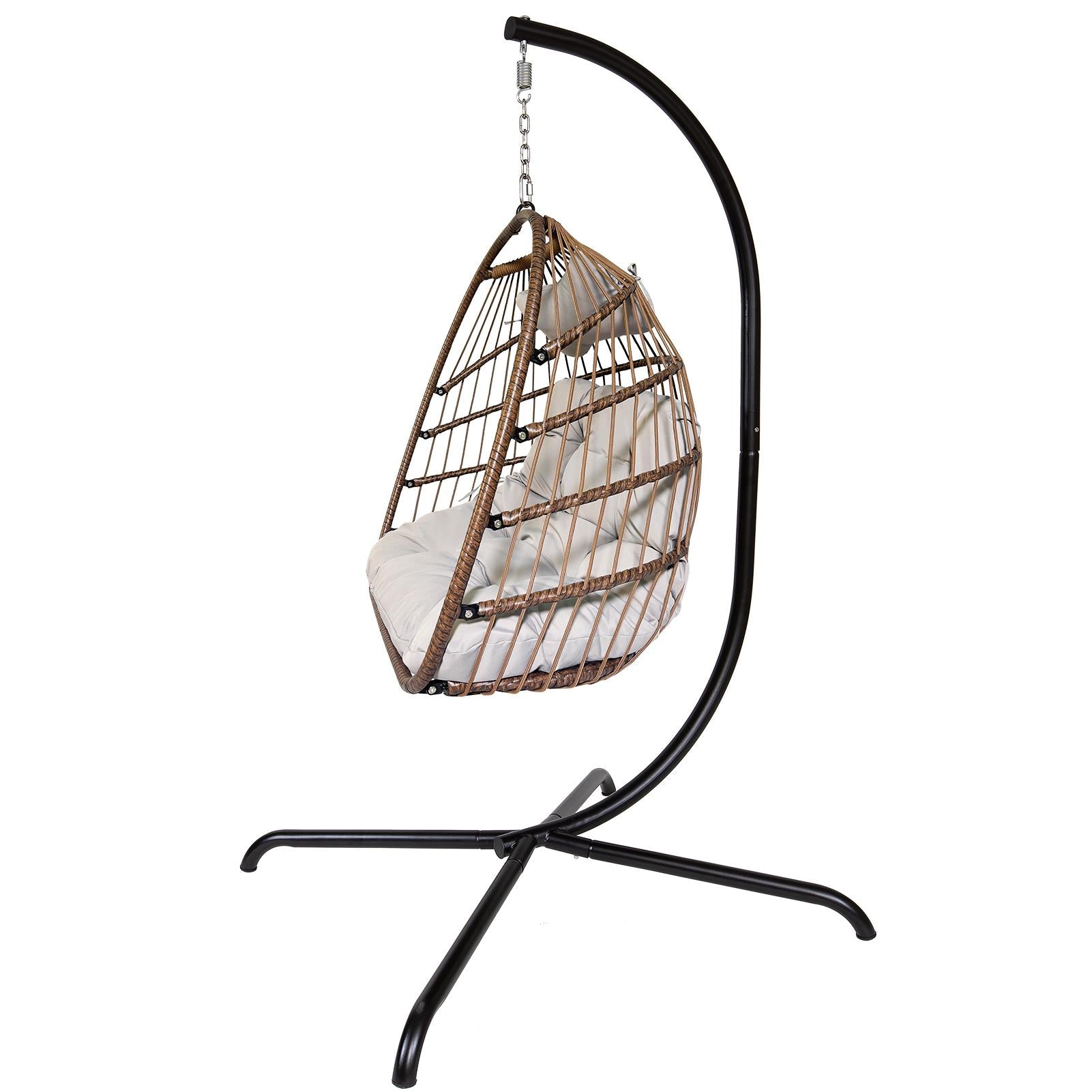 Swing Egg Chair with Stand Indoor Outdoor Rattan Basket Hanging Chair