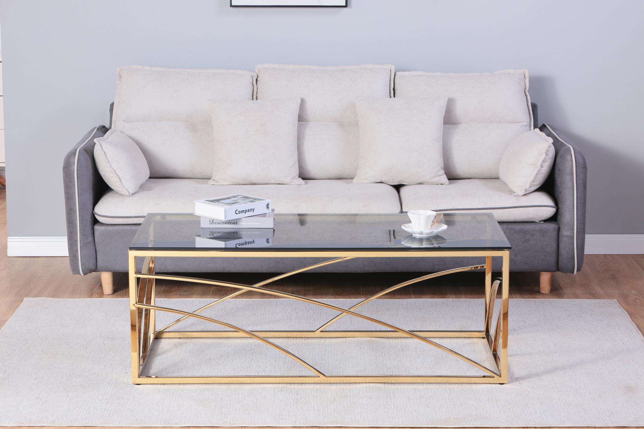 Stainless Steel Rectangular Accent Glass Coffee Table for Living Room- 46.8" Modern Sleek Center Tab