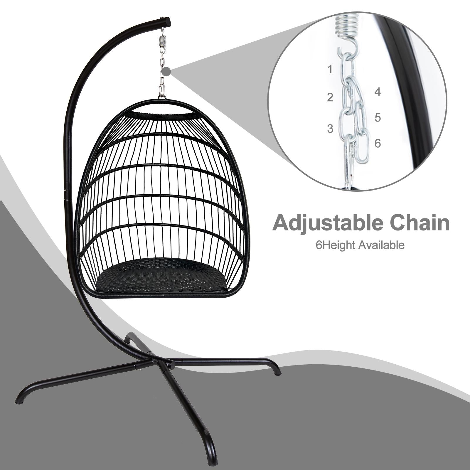 Swing Egg Chair with Stand Indoor Outdoor Rattan Basket Hanging Chair