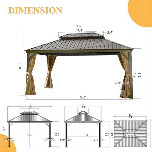 Domi Hardtop Gazebo Outdoor Aluminum Roof Canopy With Mosquito Netting and Curtains