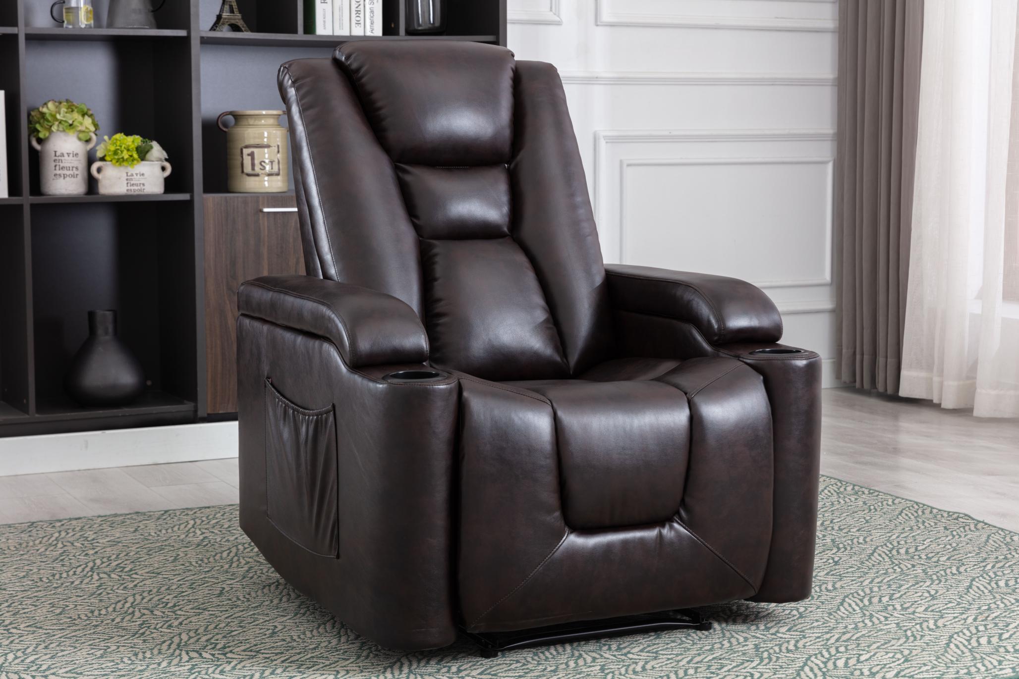 Power Recliner Chair Classic with Traditional Luxurious PU Leather luster, and Electric Headrest & two Cupholders, Sofa for living room&bed room