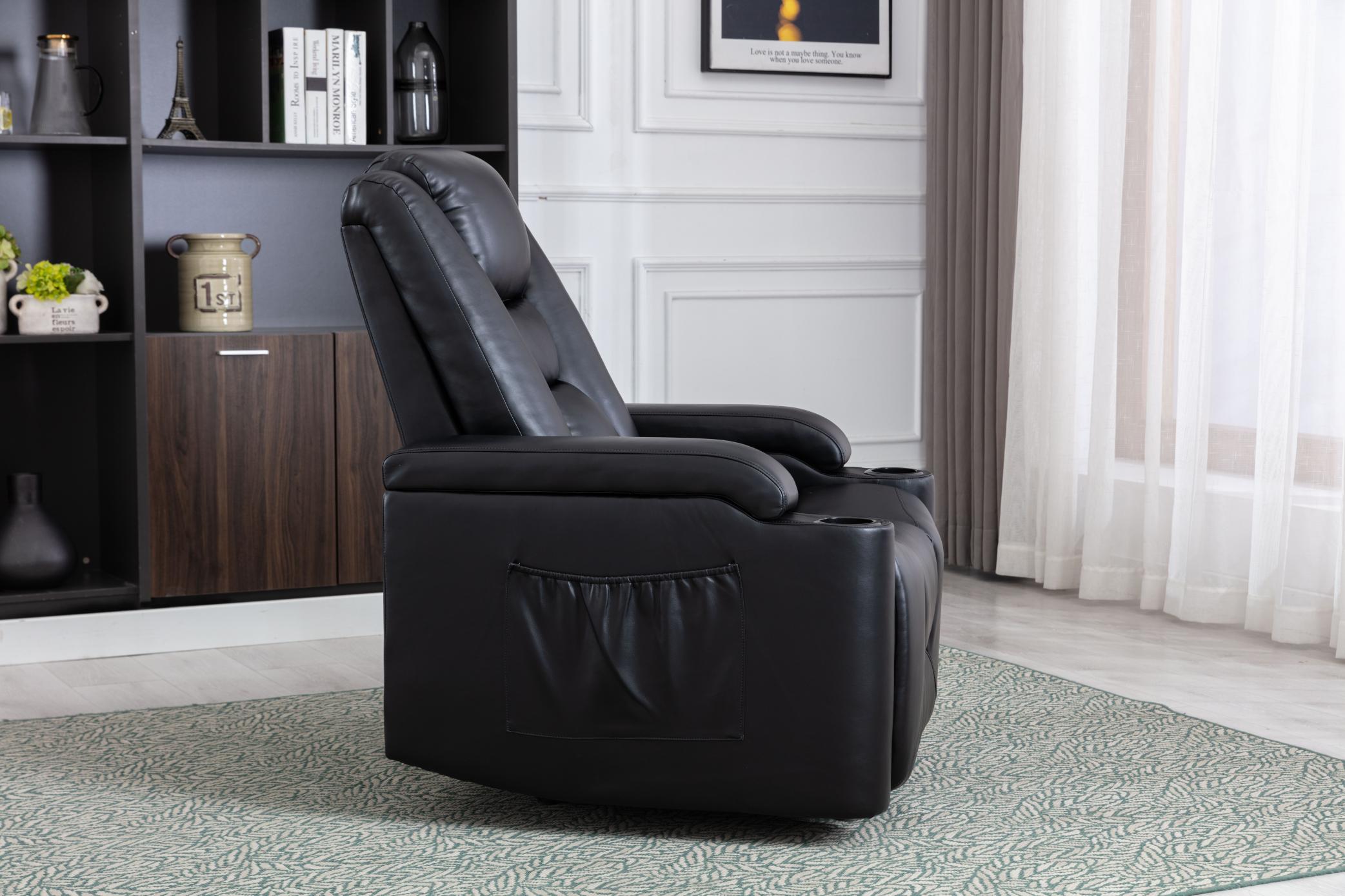 Power Recliner Chair Classic with Traditional Luxurious PU Leather luster, and Electric Headrest & two Cupholders, Sofa for living room&bed room