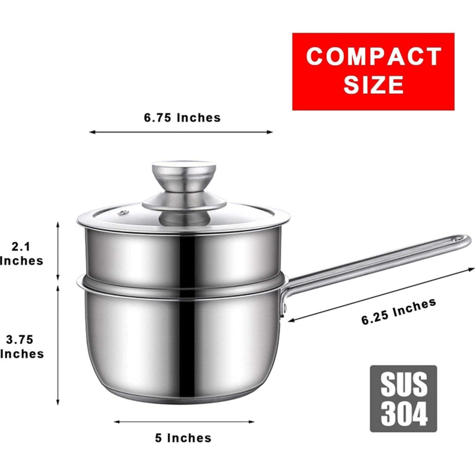 3 Pcs Stainless Steel 2QT 2-Tier Pasta Steamer Saucepan Set With Handle And Tempered Glass Lid