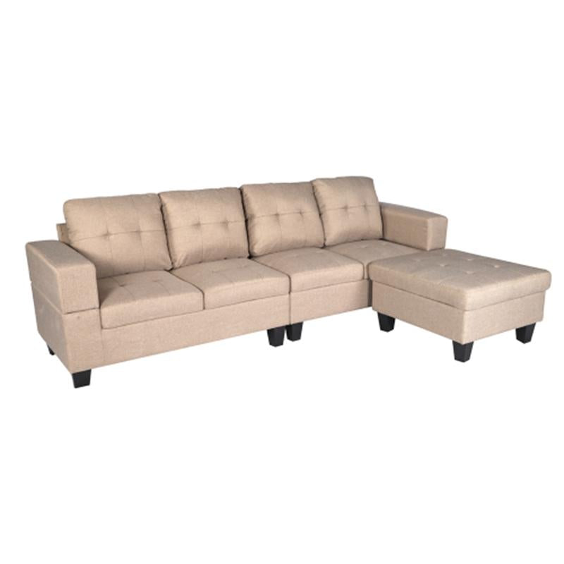 Winforce factory directly supply 98.5'' khaki modern fabric couch, L shape selctional sofa for living room with ottoman