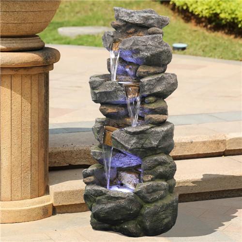 40inches High Stacked Simulated Rock Water Fountain with LED Lights