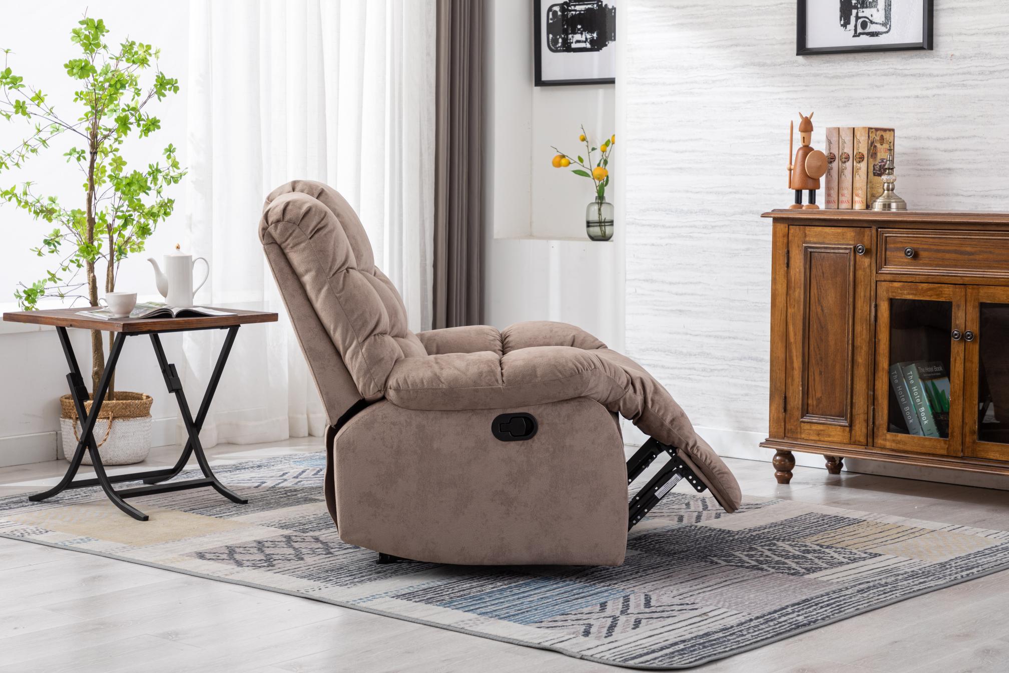 Classic Manual Recliner，suitable for living room&bed room, sofa with soft fabric and modern padded arms and back, arm chair