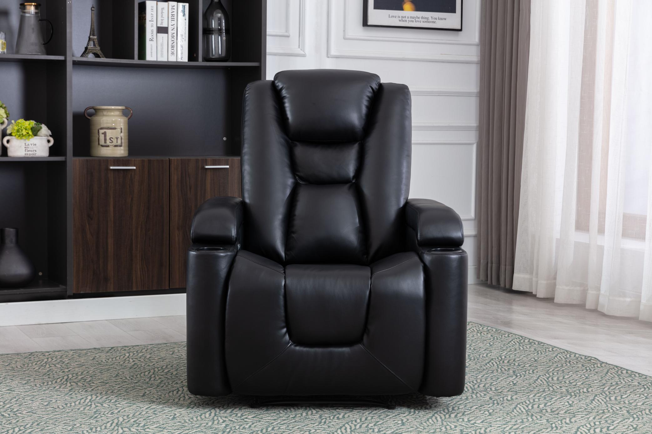 Power Recliner Chair Classic with Traditional Luxurious PU Leather luster, and Electric Headrest & two Cupholders, Sofa for living room&bed room