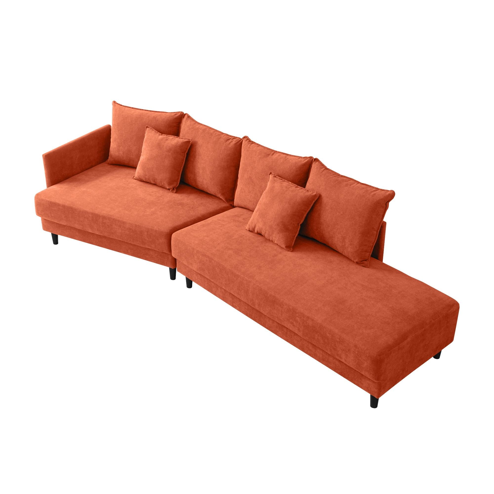 Modern Style Sectional polyester Sofa with Right Hand Facing Chaise , Orange