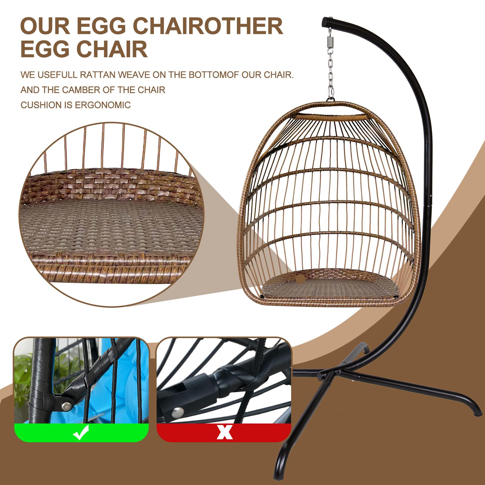 Swing Egg Chair with Stand Indoor Outdoor Rattan Basket Hanging Chair