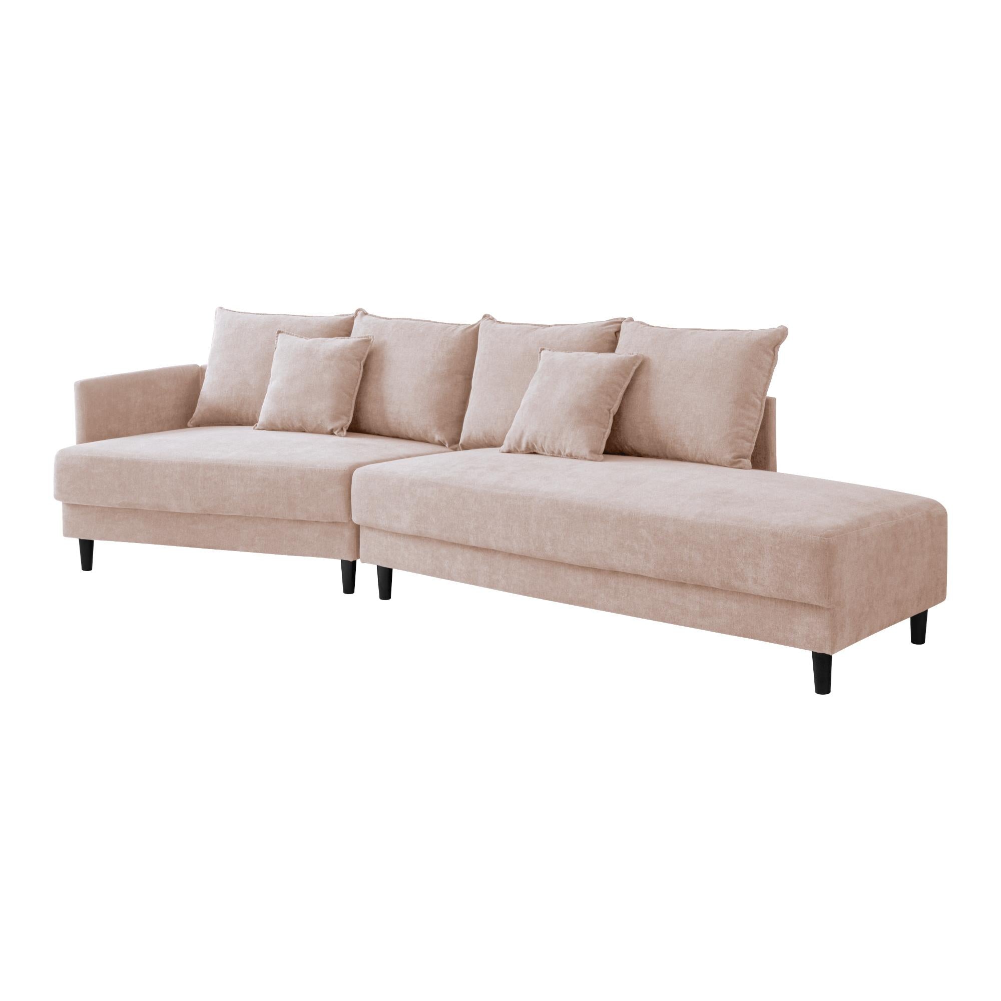 Modern Style Sectional polyester Sofa with Right Hand Facing Chaise , Beige