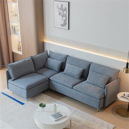 Modular L-shaped Corner sofa ,Left Hand Facing Sectional Couch, Grey Cotton Linen-90.9''