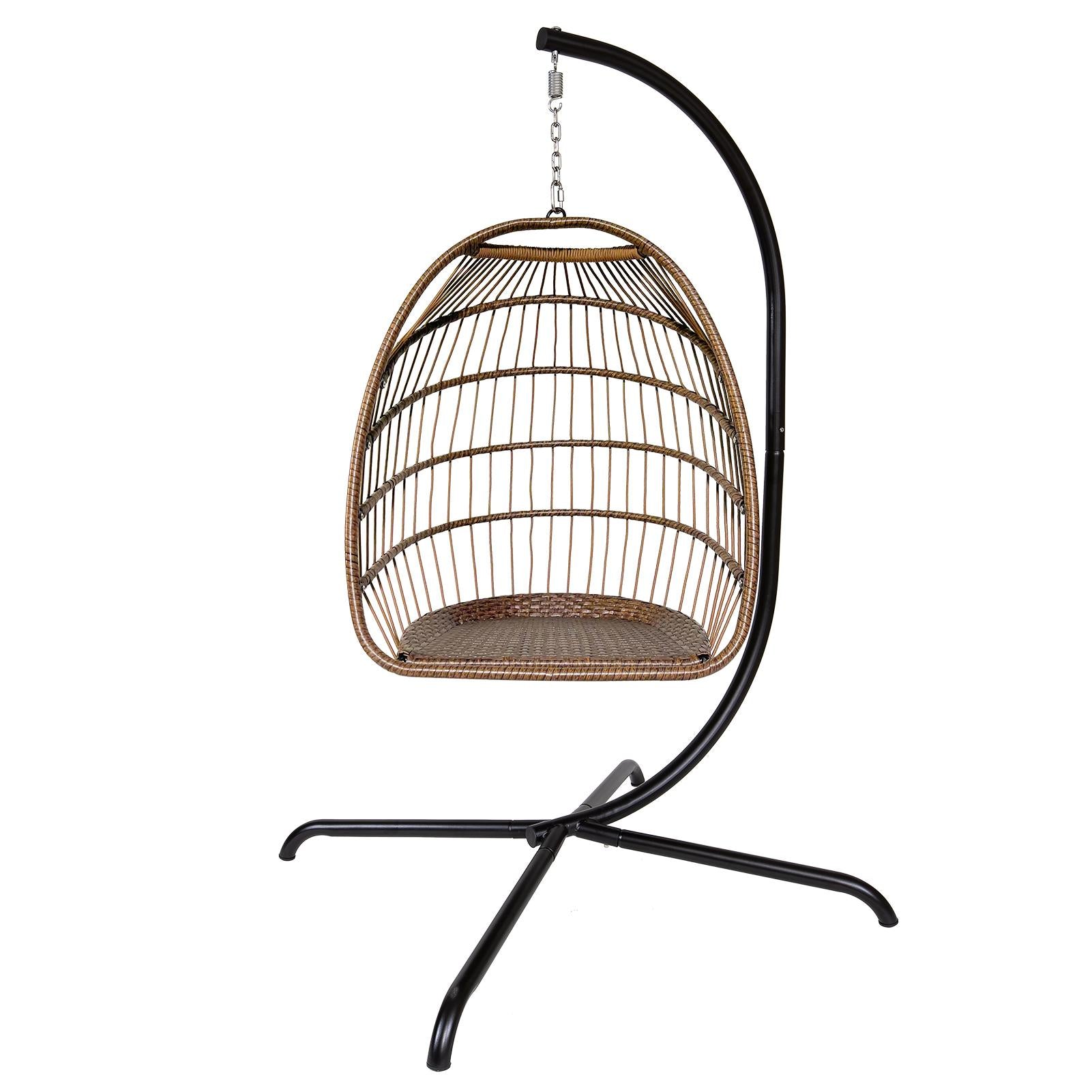 Swing Egg Chair with Stand Indoor Outdoor Rattan Basket Hanging Chair