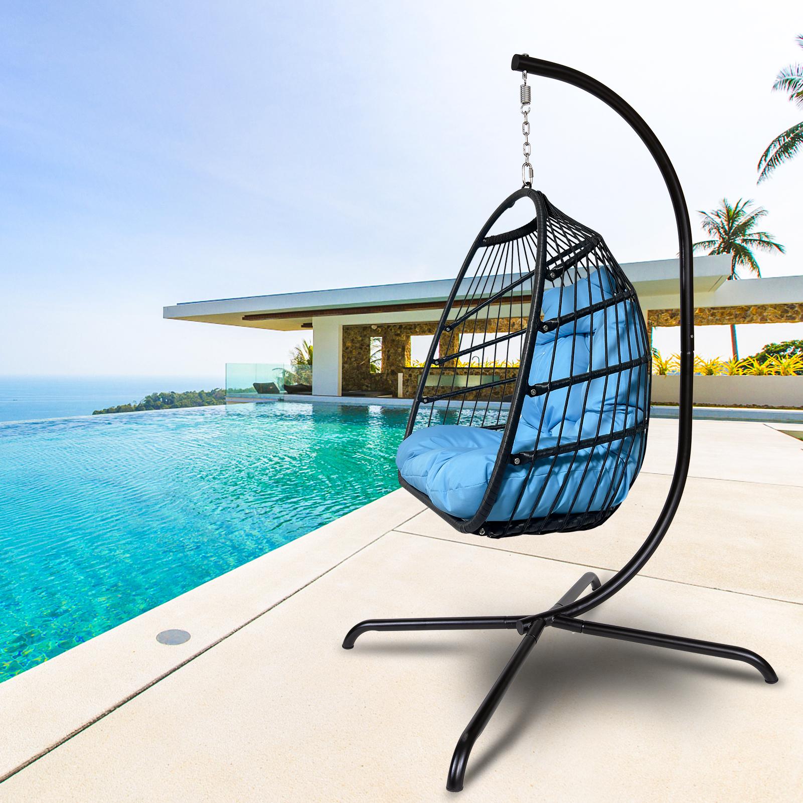 Swing Egg Chair with Stand Indoor Outdoor Rattan Basket Hanging Chair