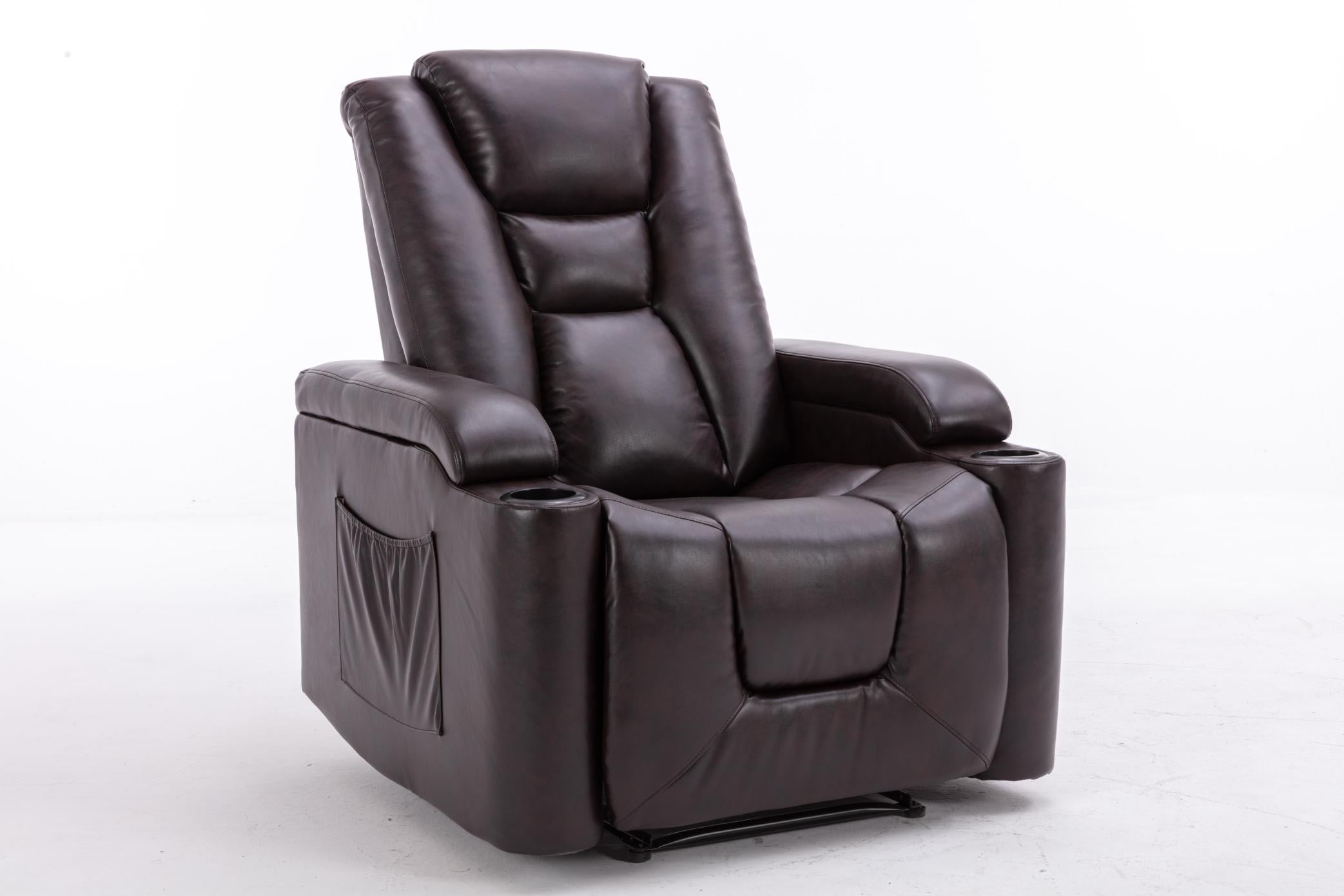 Power Recliner Chair Classic with Traditional Luxurious PU Leather luster, and Electric Headrest & two Cupholders, Sofa for living room&bed room