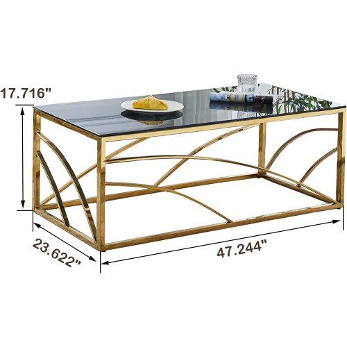 Stainless Steel Rectangular Accent Glass Coffee Table for Living Room- 46.8" Modern Sleek Center Tab