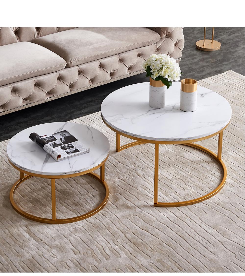 Modern Nesting coffee table,golden metal frame with marble color top-31.5"