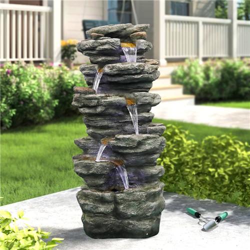 40inches High Rock Outdoor Cascading Waterfall with LED Lights, Soothing Tranquility for Home Decor