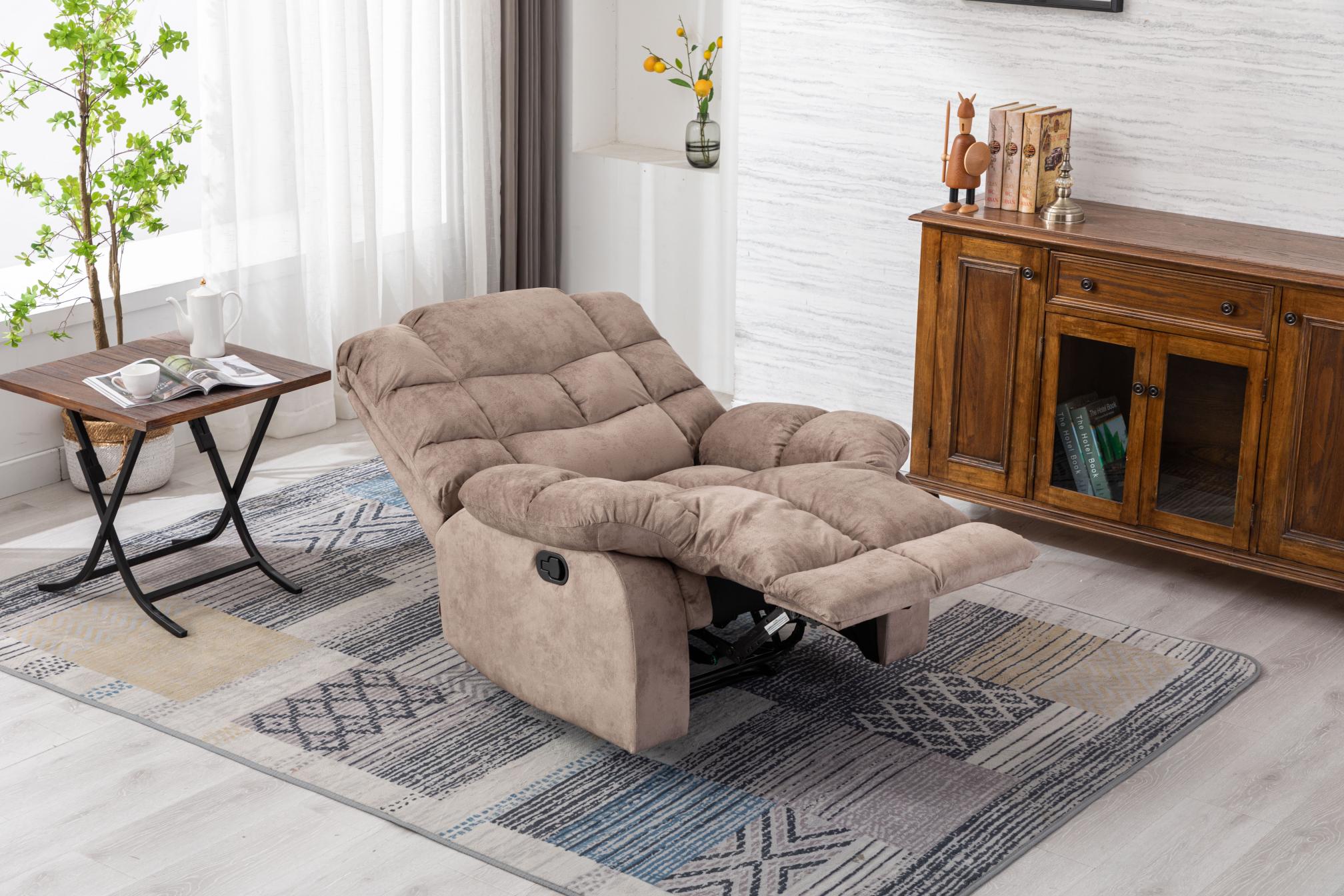 Classic Manual Recliner，suitable for living room&bed room, sofa with soft fabric and modern padded arms and back, arm chair