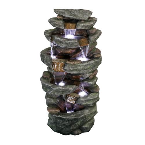 40.5inches High Rocks Outdoor Water Fountain with LED Lights