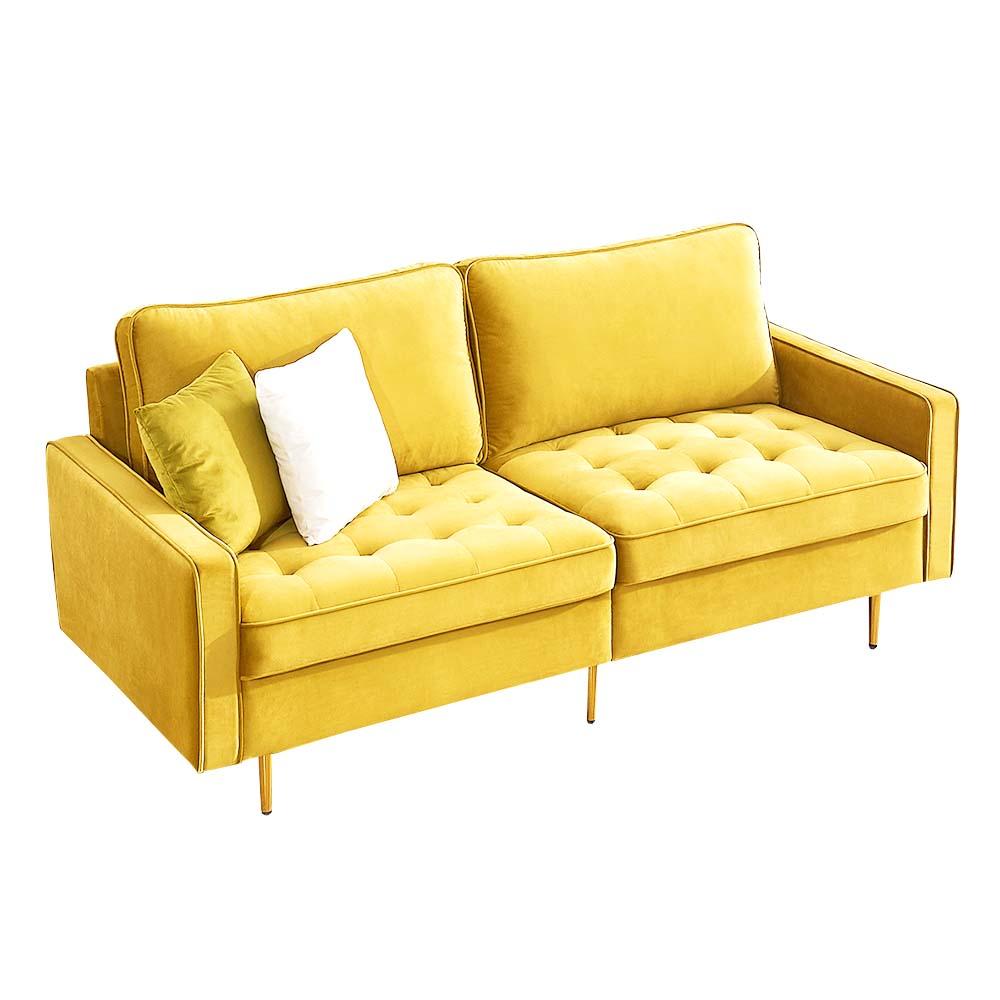 Modern Velvet fabric sofa 71" - Yellow