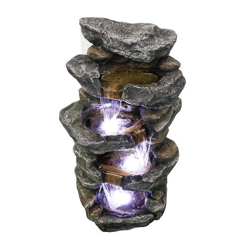 40inches High Stacked Simulated Rock Water Fountain with LED Lights