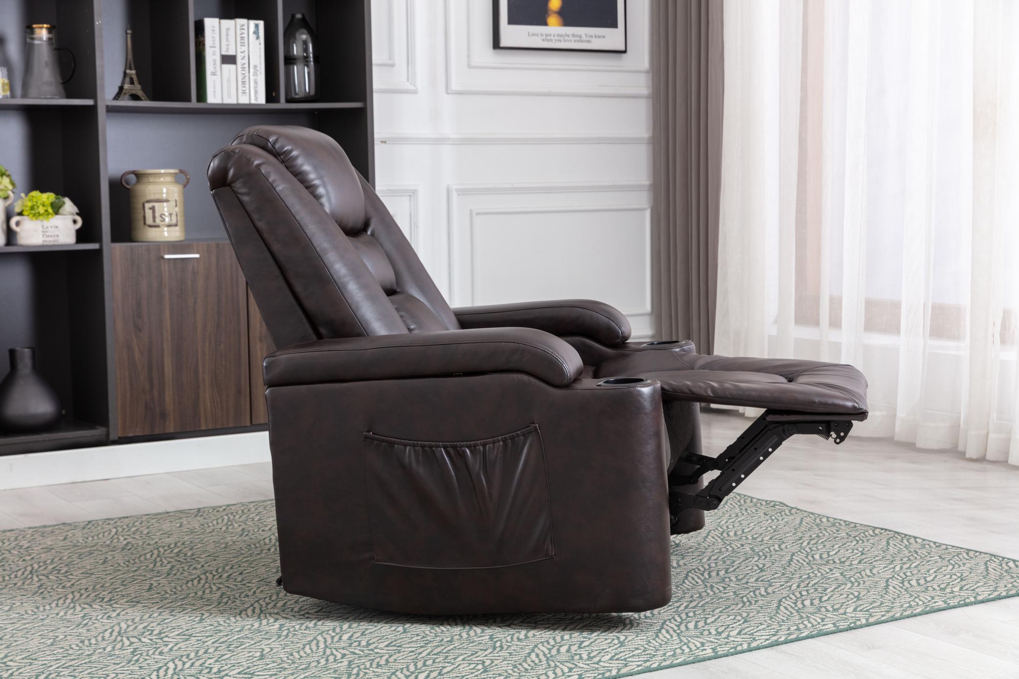 Power Recliner Chair Classic with Traditional Luxurious PU Leather luster, and Electric Headrest & two Cupholders, Sofa for living room&bed room