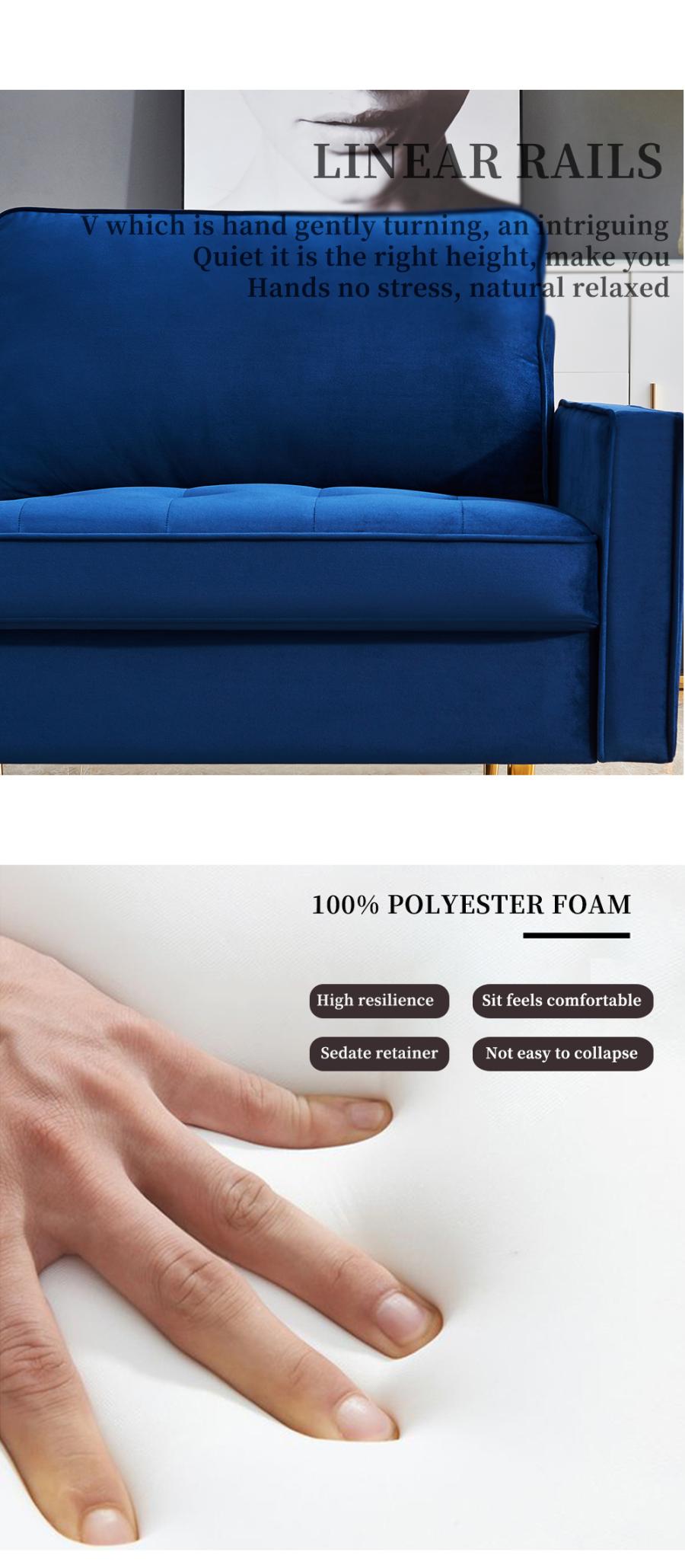 Modern Velvet fabric sofa 71" - Blue