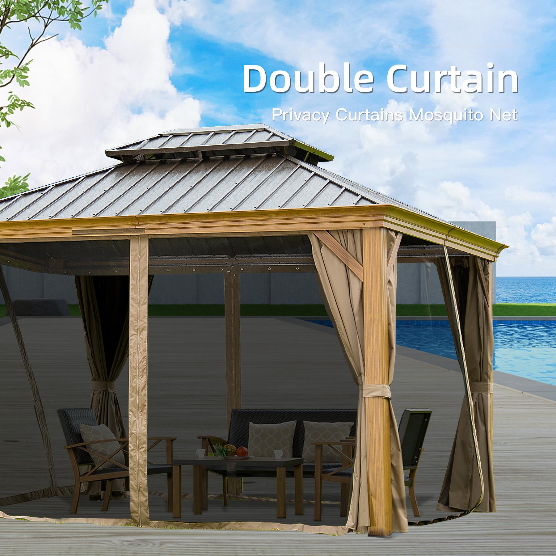 Domi Hardtop Gazebo Outdoor Aluminum Roof Canopy With Mosquito Netting and Curtains