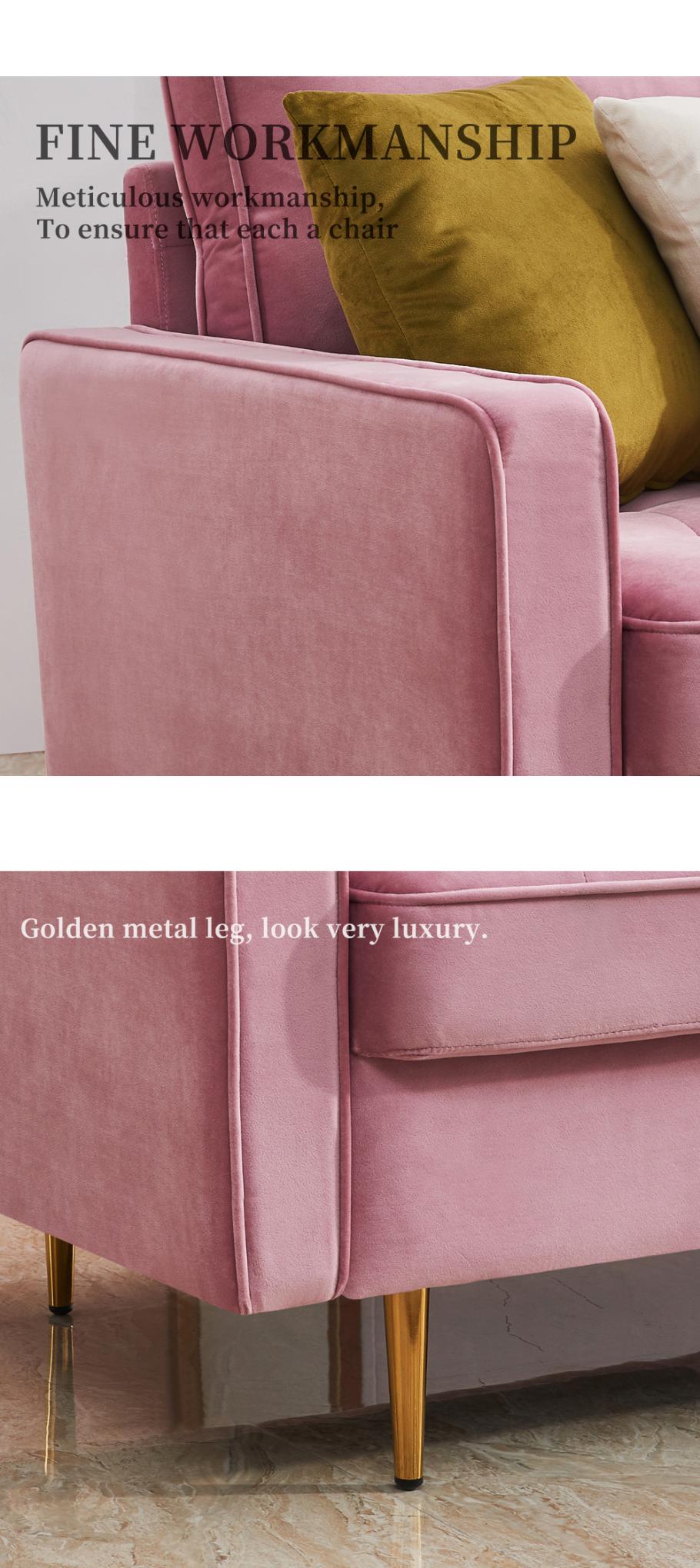 Modern Velvet fabric sofa 71" - Pink