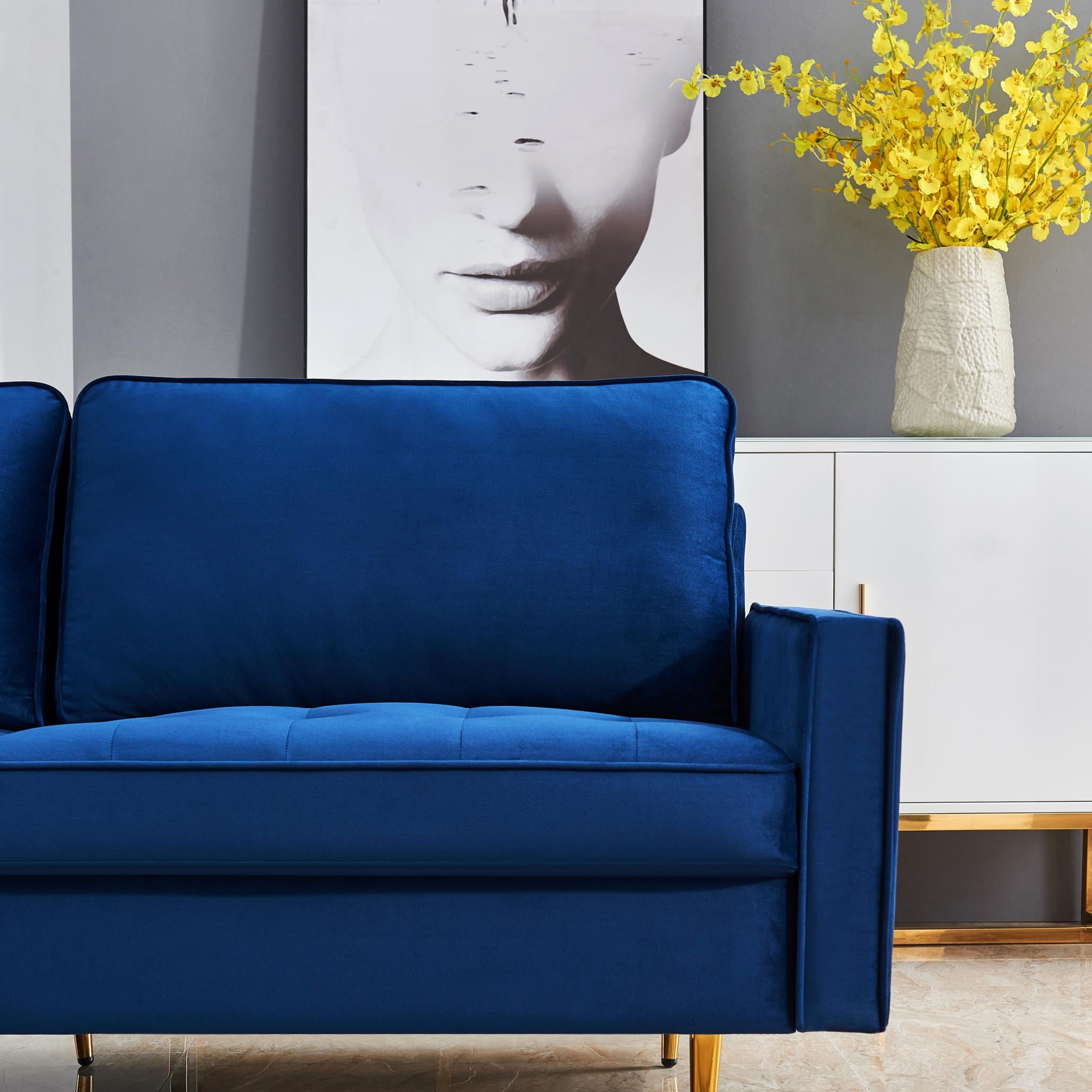 Modern Velvet fabric sofa 71" - Blue