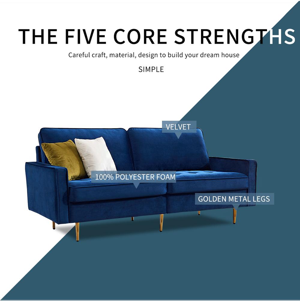 Modern Velvet fabric sofa 71" - Blue