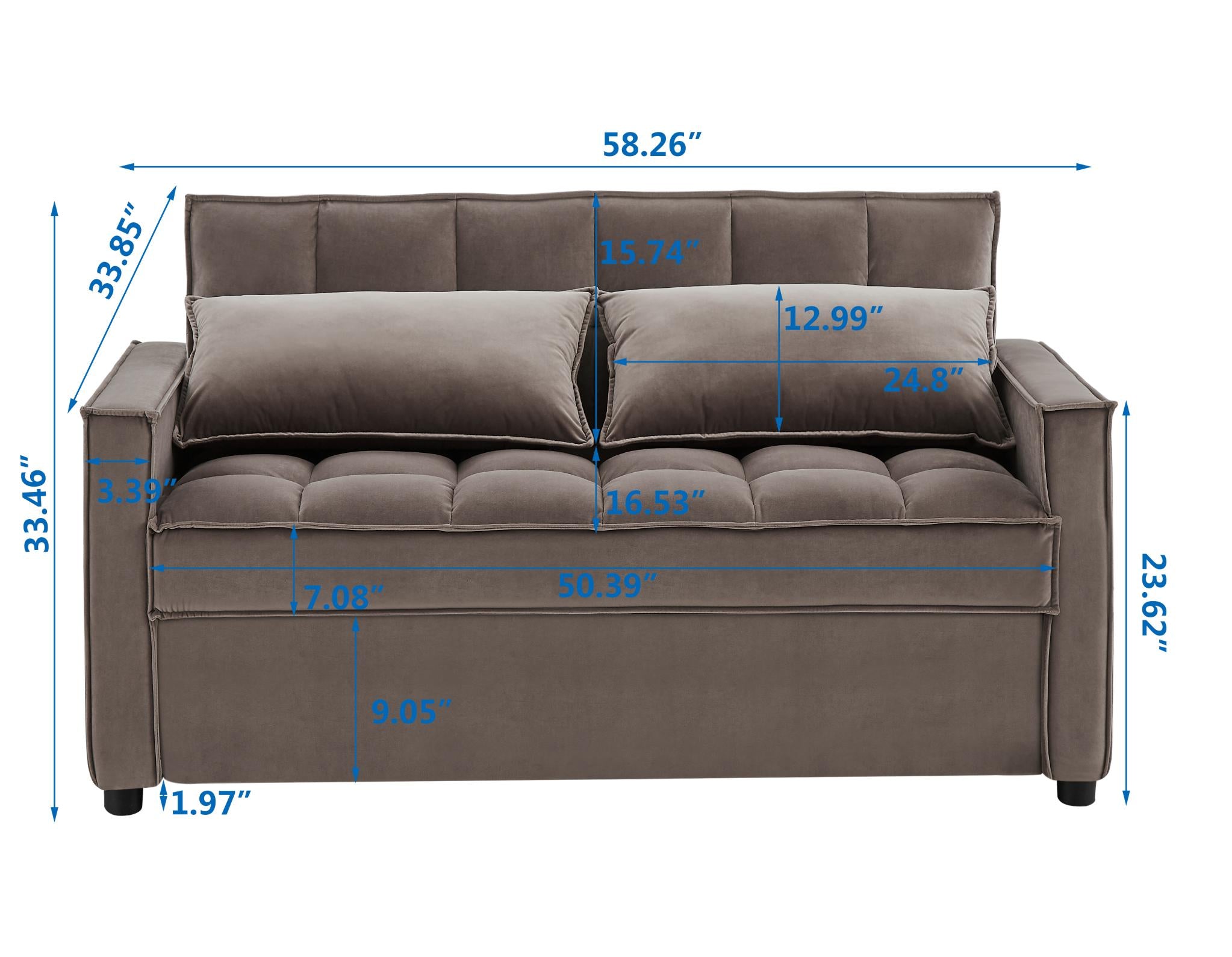 Furniture Sofa Bed with 2 Pillows for Living Room