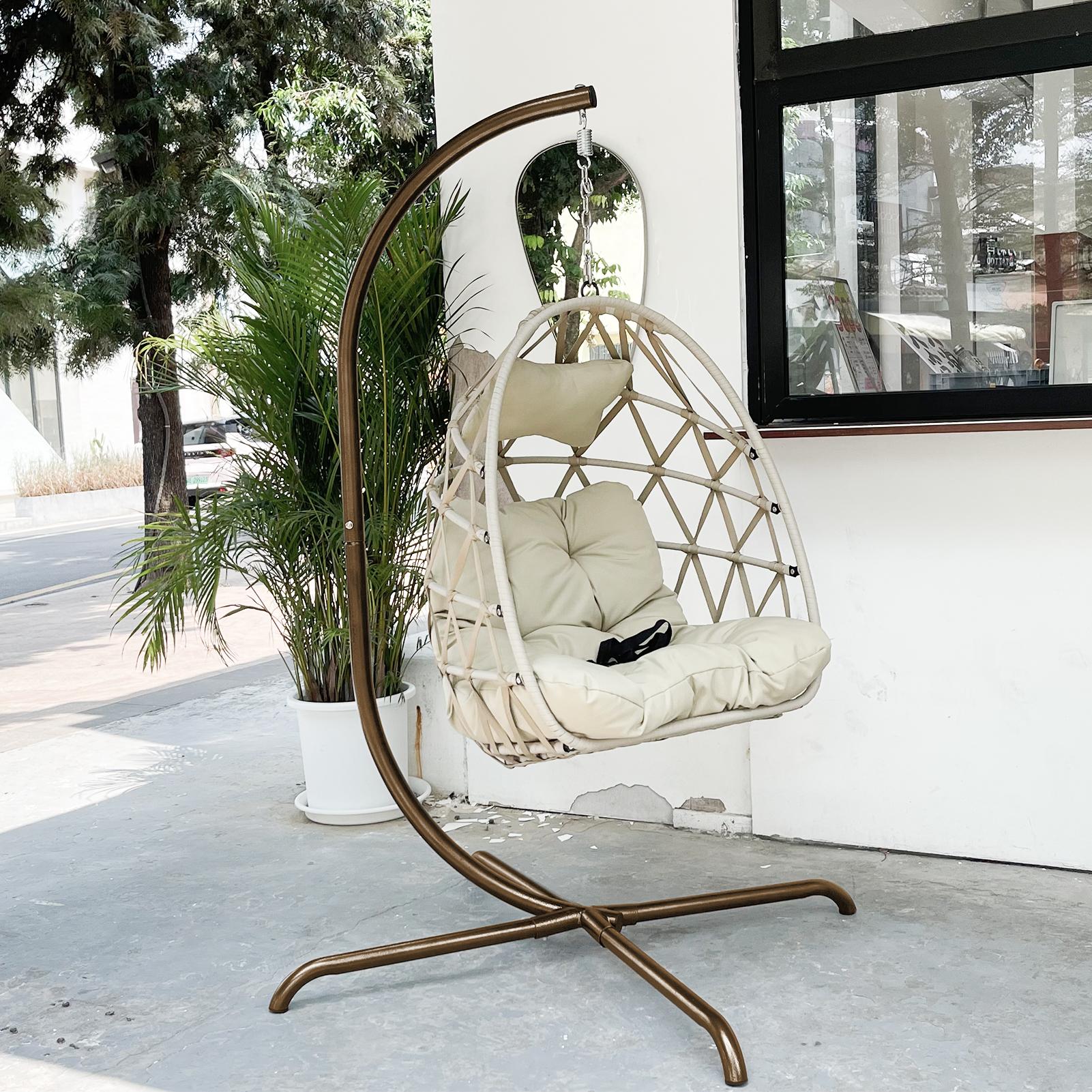 Swing Egg Chair with Stand Indoor Outdoor Rattan Basket Hanging Chair