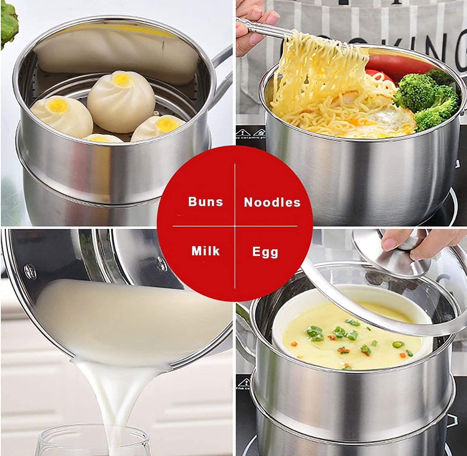 3 Pcs Stainless Steel 2QT 2-Tier Pasta Steamer Saucepan Set With Handle And Tempered Glass Lid