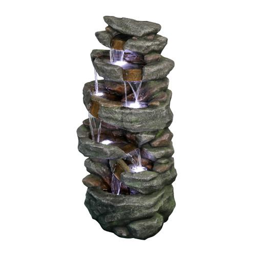 40.5inches High Rocks Outdoor Water Fountain with LED Lights