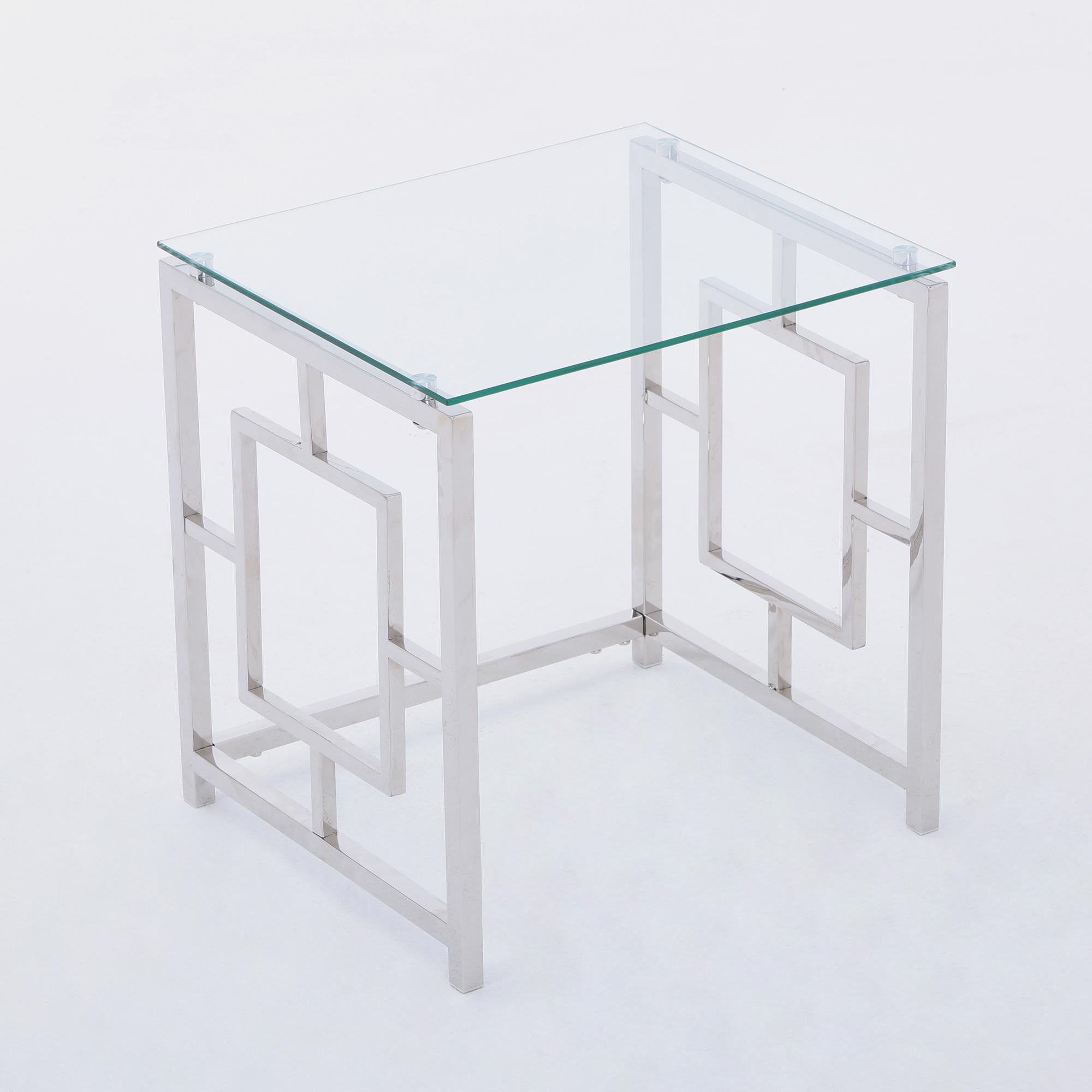 3 Pieces Silver Square Nesting Glass End Tables