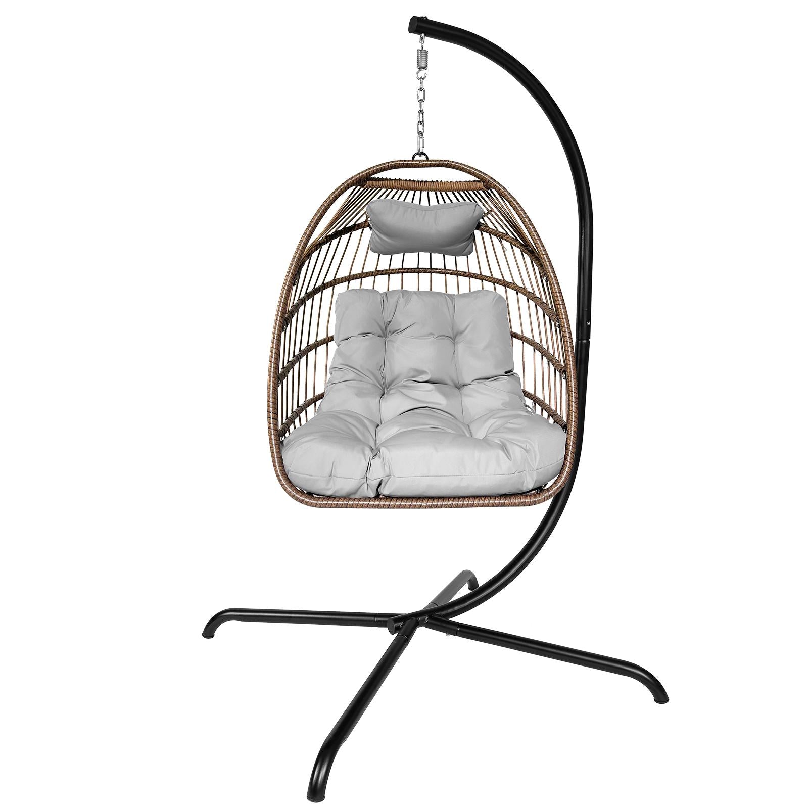 Swing Egg Chair with Stand Indoor Outdoor Rattan Basket Hanging Chair