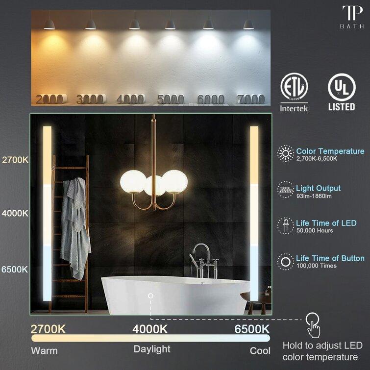 Beveled Frameless Lighted Bathroom / Vanity Mirror / Size: 30" x 48"