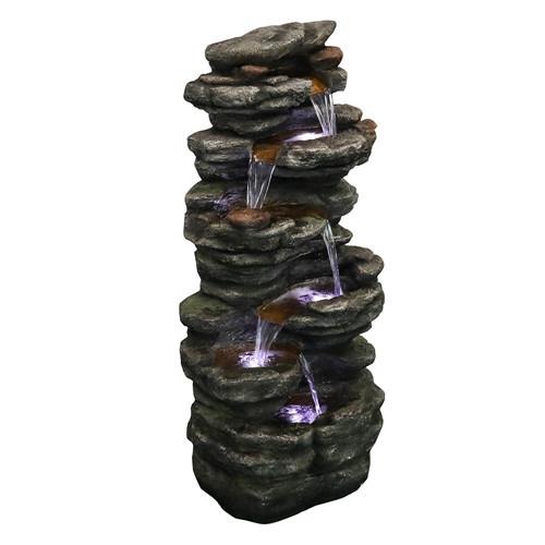 40inches High Rock Outdoor Cascading Waterfall with LED Lights, Soothing Tranquility for Home Decor