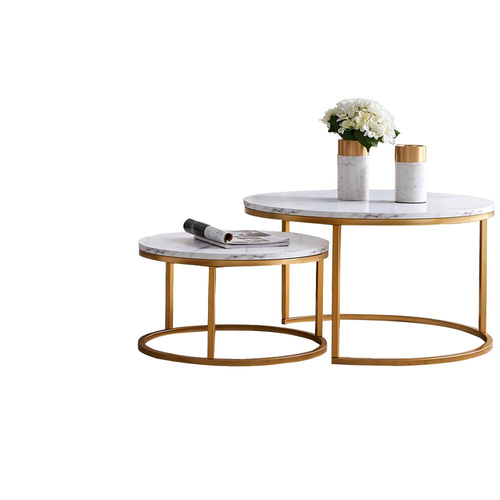 Modern Nesting coffee table,golden metal frame with marble color top-31.5"