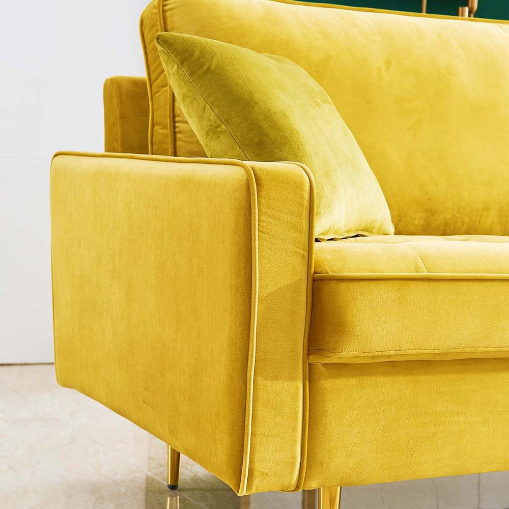 Modern Velvet fabric sofa 71" - Yellow