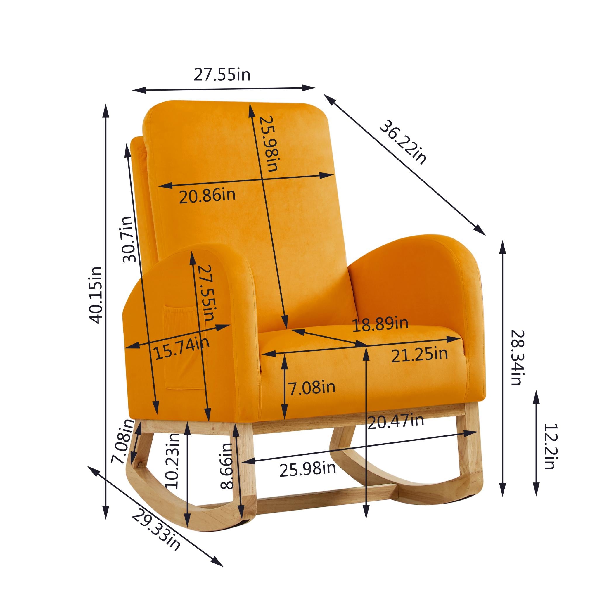 Rocking Chair Mid-Century Modern Rocking Armchair Upholstered Tall Back Accent Glider Rocker