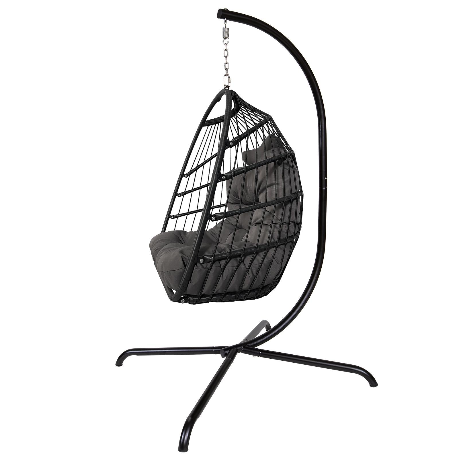 Swing Egg Chair with Stand Indoor Outdoor Rattan Basket Hanging Chair