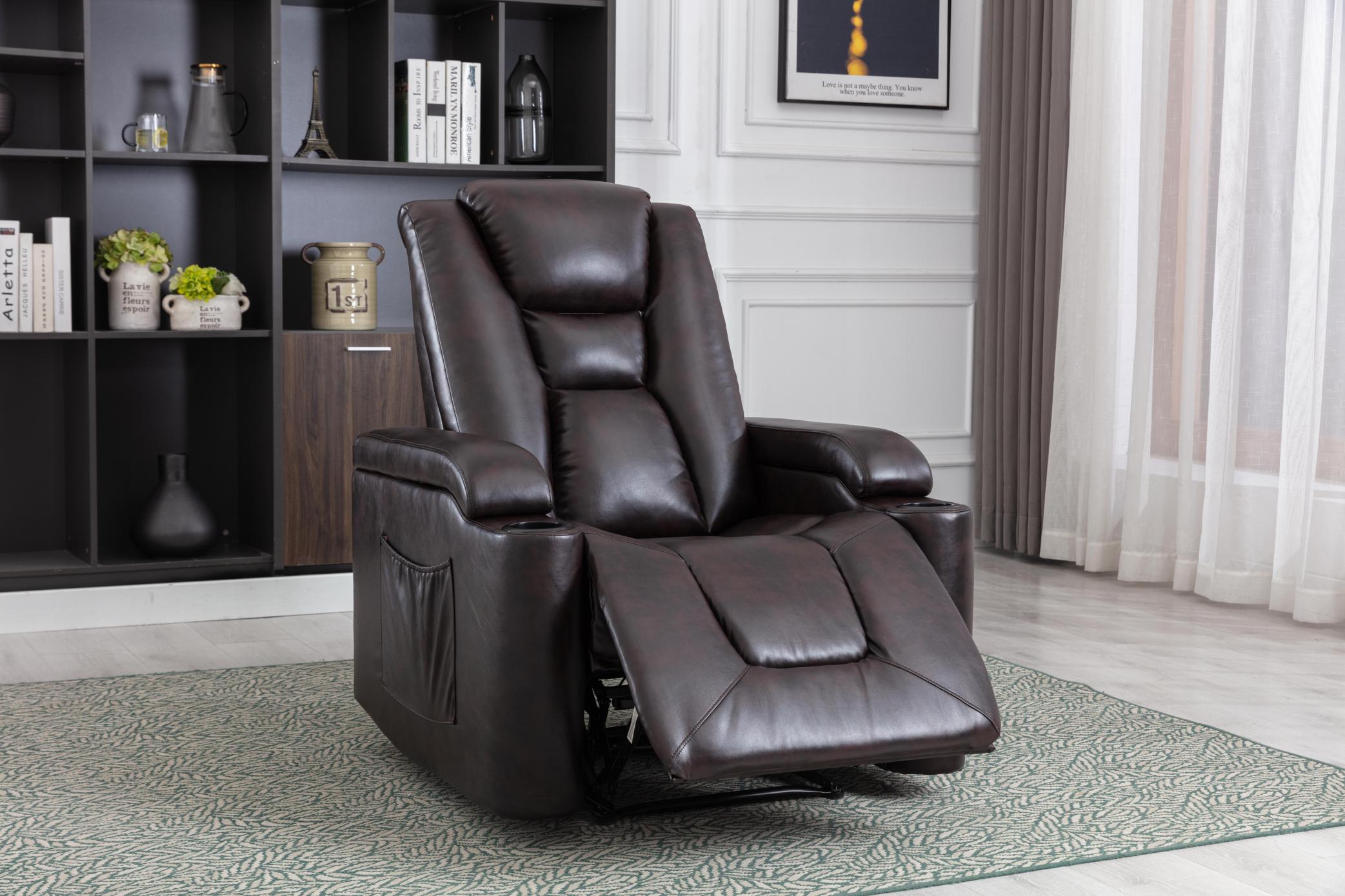 Power Recliner Chair Classic with Traditional Luxurious PU Leather luster, and Electric Headrest & two Cupholders, Sofa for living room&bed room