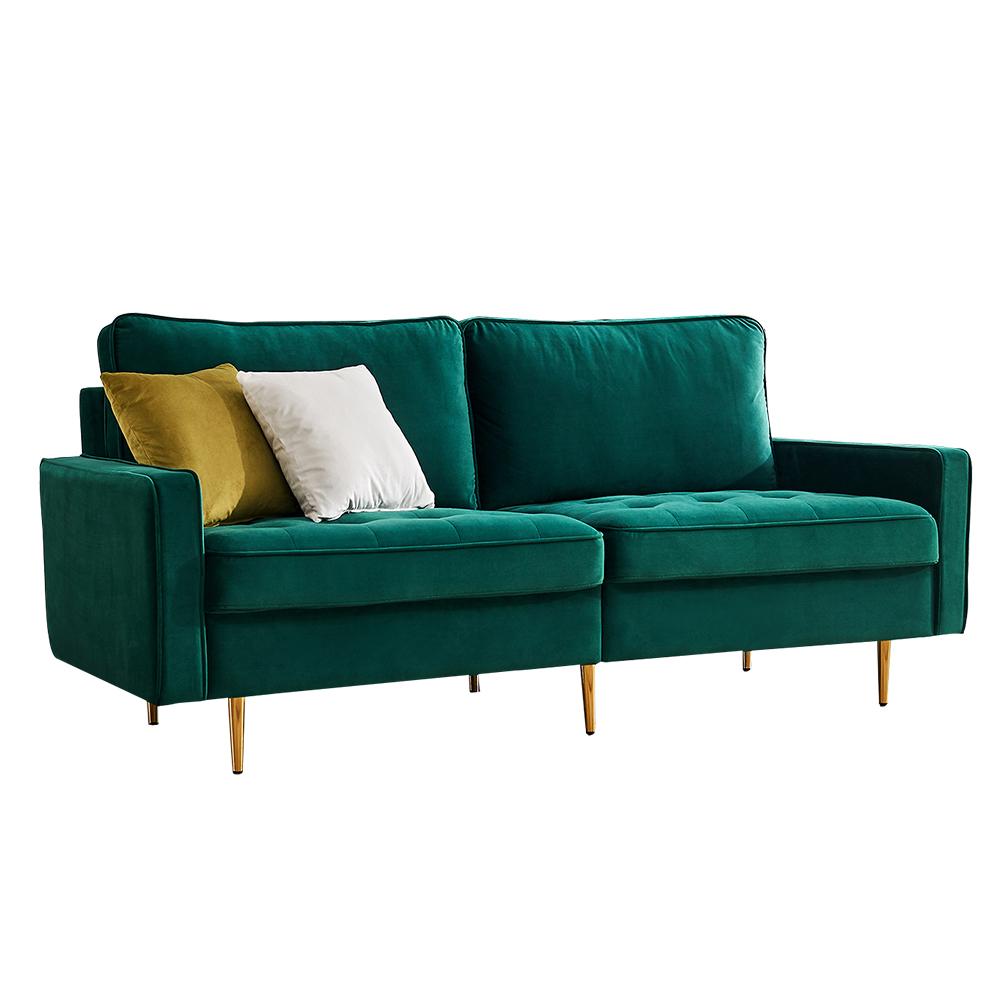 Modern Velvet fabric sofa 71" - Emerald