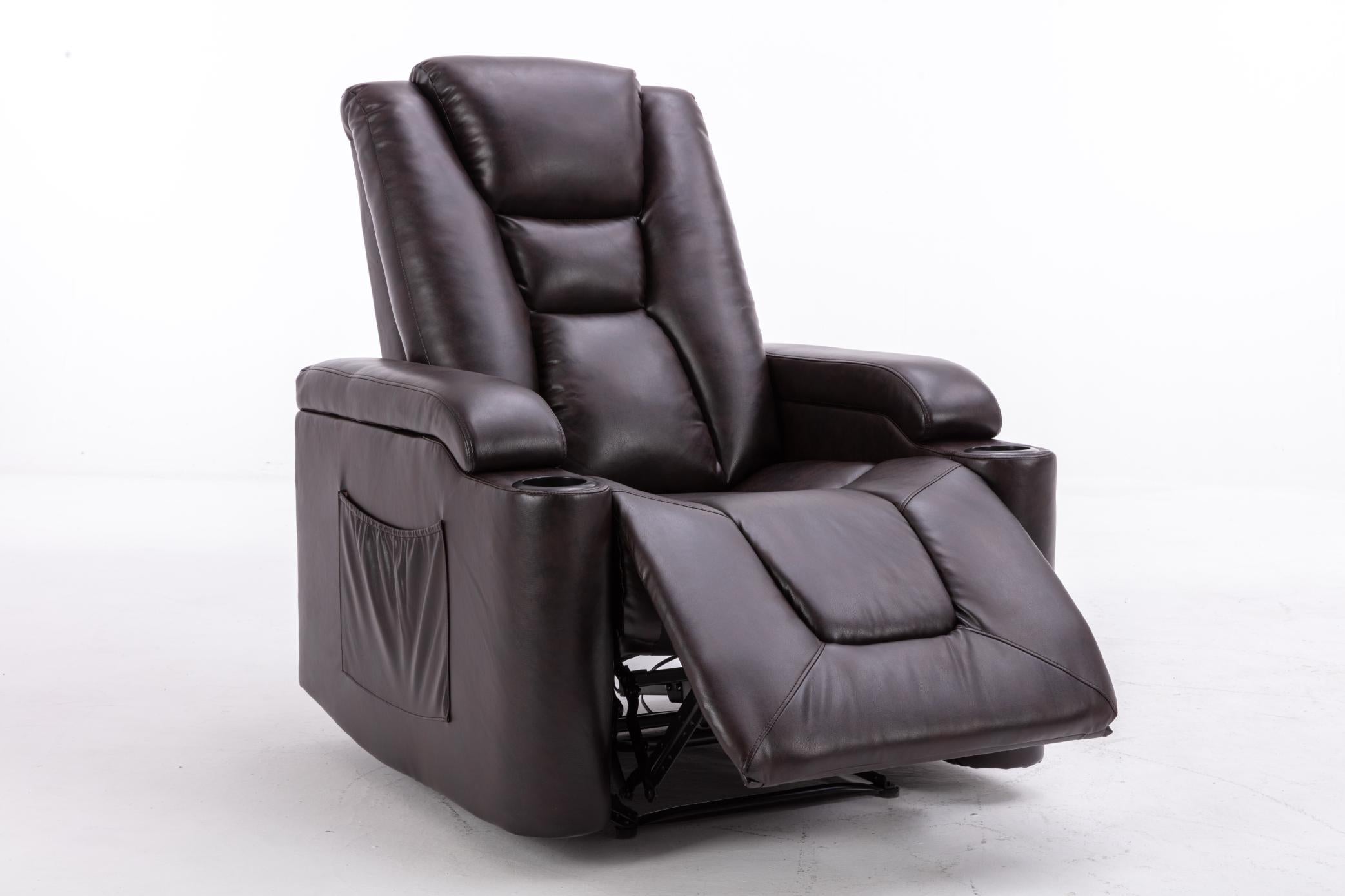 Power Recliner Chair Classic with Traditional Luxurious PU Leather luster, and Electric Headrest & two Cupholders, Sofa for living room&bed room