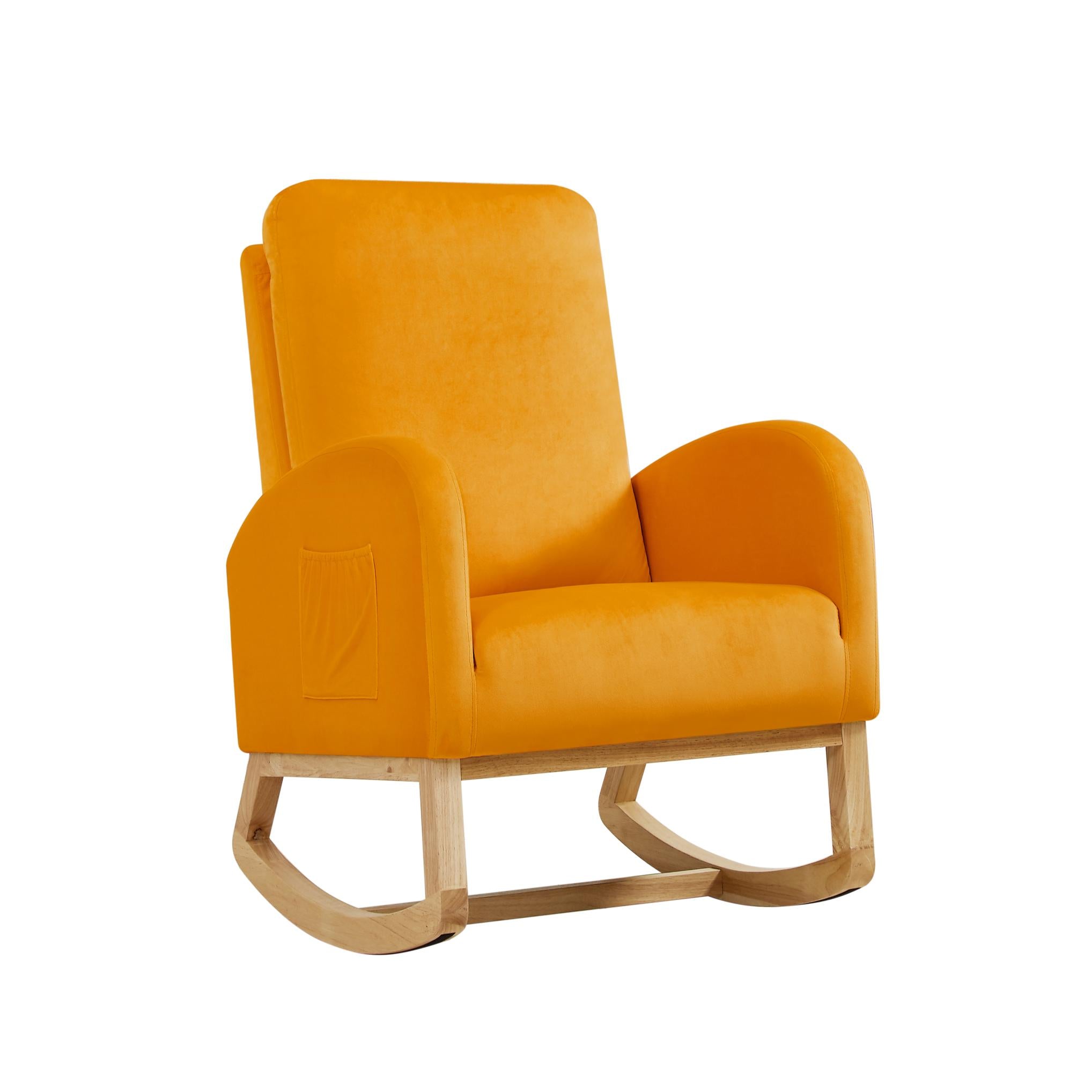 Rocking Chair Mid-Century Modern Rocking Armchair Upholstered Tall Back Accent Glider Rocker