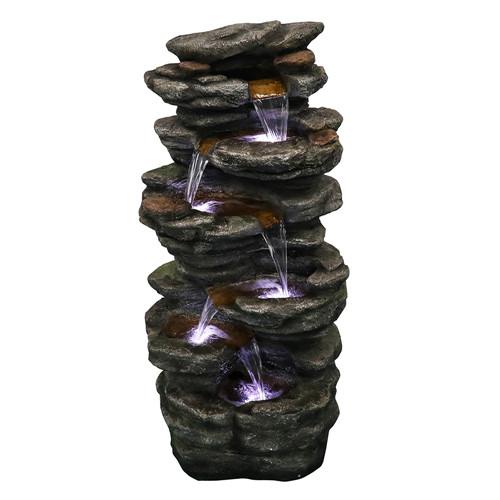 40inches High Rock Outdoor Cascading Waterfall with LED Lights, Soothing Tranquility for Home Decor