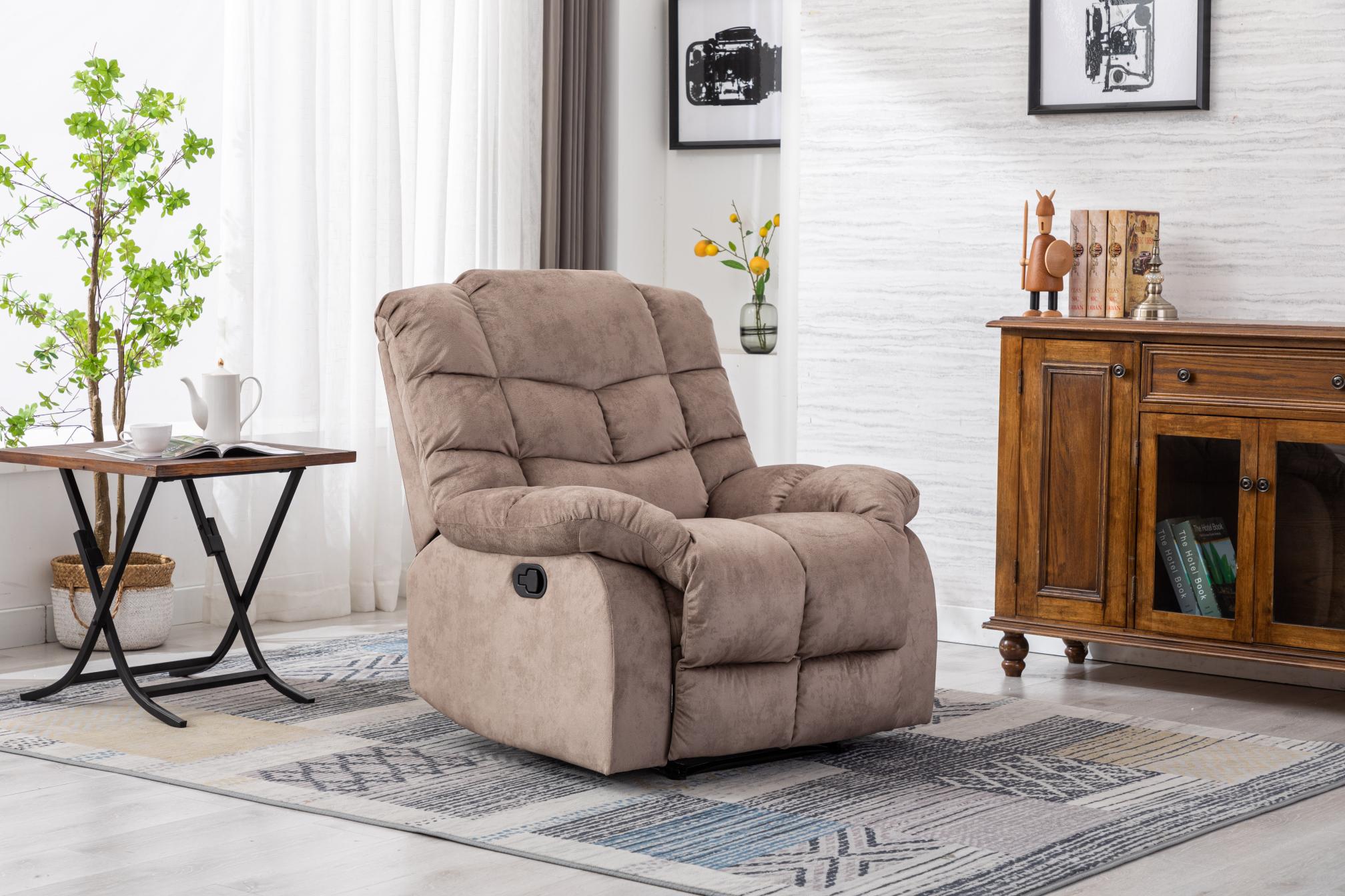 Classic Manual Recliner，suitable for living room&bed room, sofa with soft fabric and modern padded arms and back, arm chair